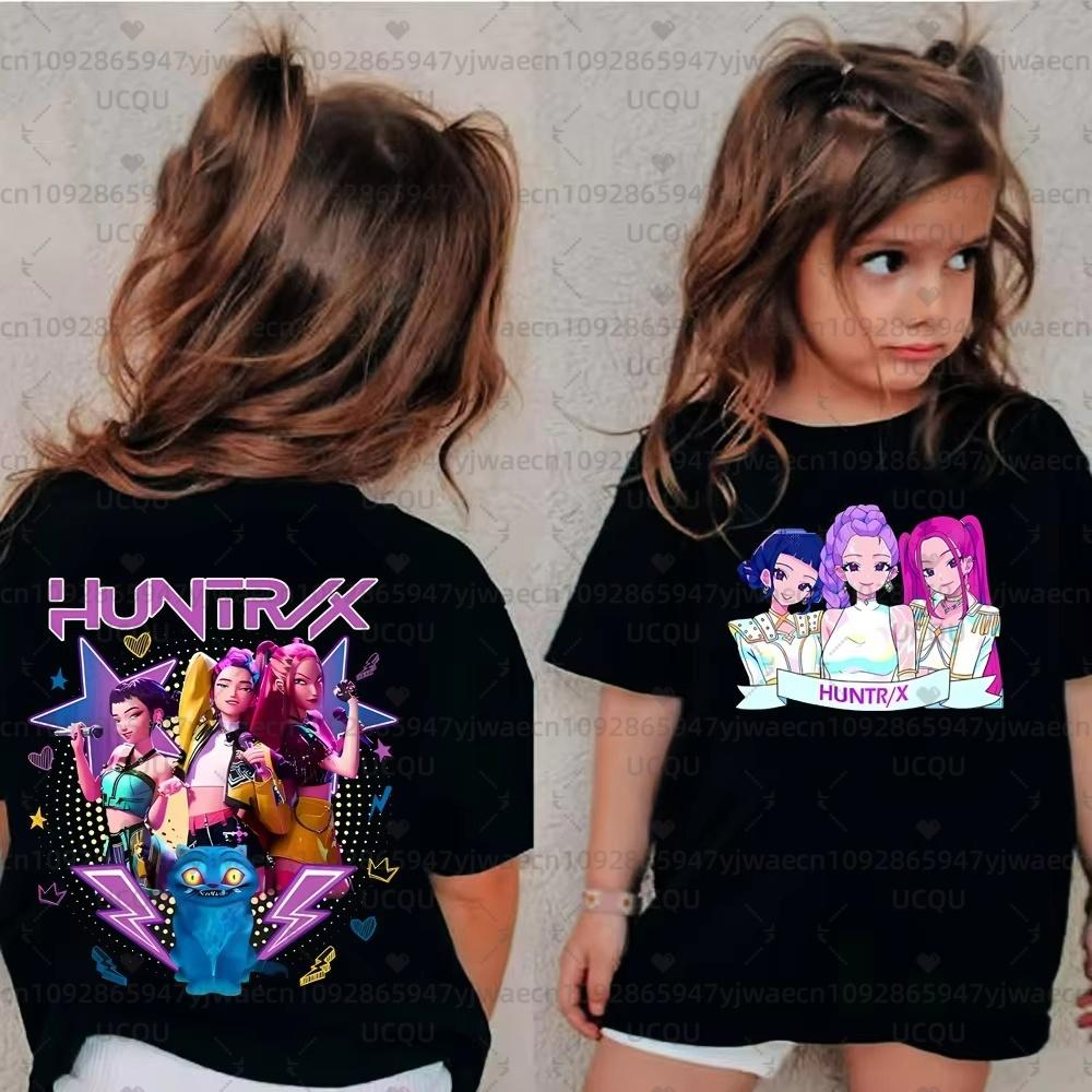 Cute Kpop Demon Hunters Child Short Sleeve Tee Harajuku Casual Fashion Cotton Adult Kids T-shirt Cosplay Clothing Tops