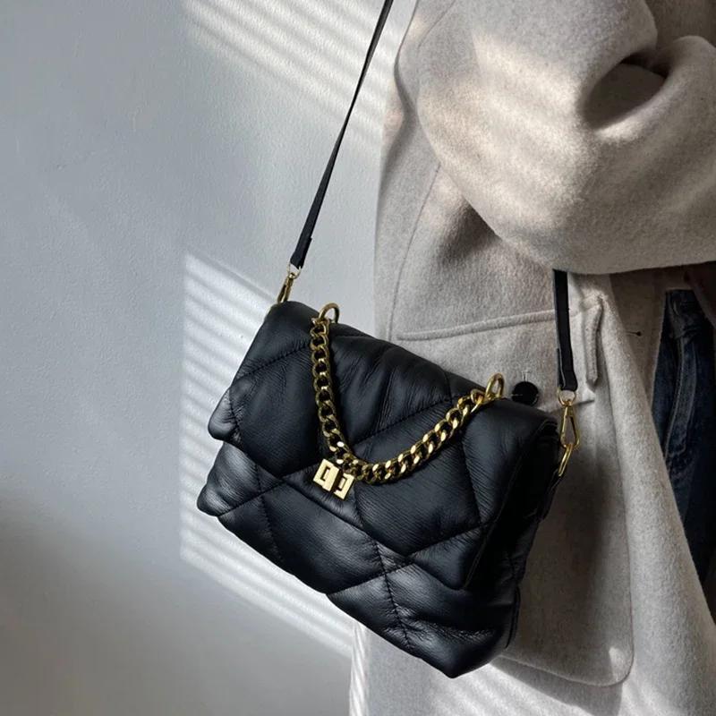 Nová módní jednoduchá diamantová kabelka crossbody s měkkým koženým řetízkem, velká kapacita