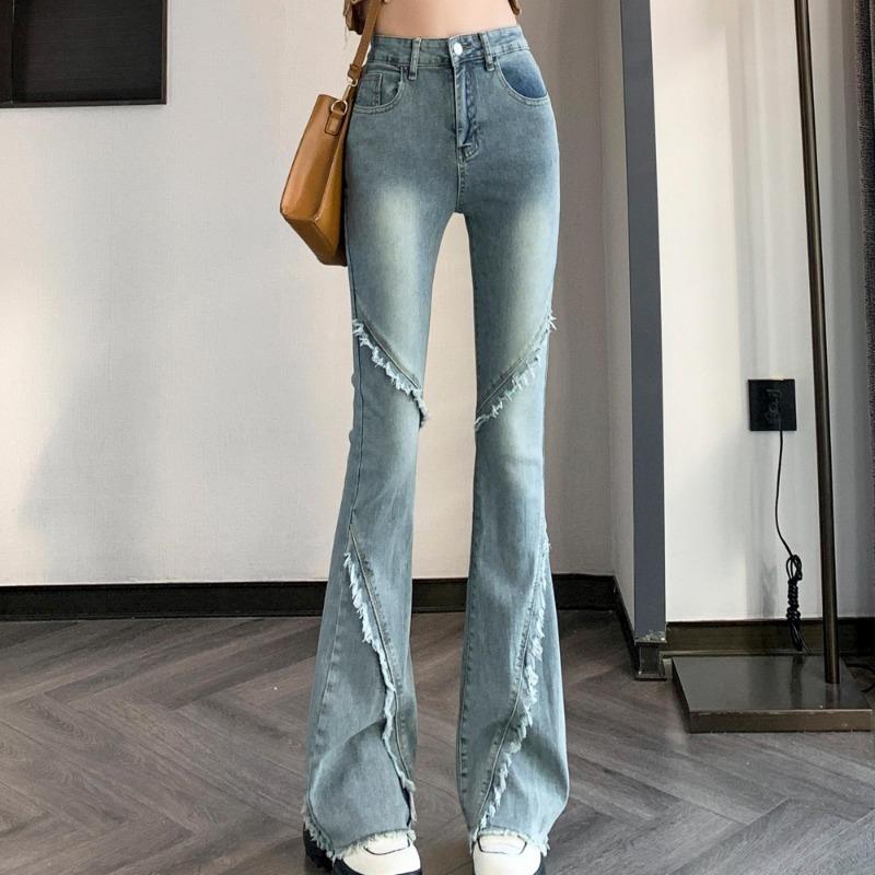 

Ретро синие облегающие джинсы-клеш Женская мода Прямые джинсовые брюки с высокой талией Офисные женские туфли с кисточками Элегантные простые брюки Женская одежда 24263 3XL синий