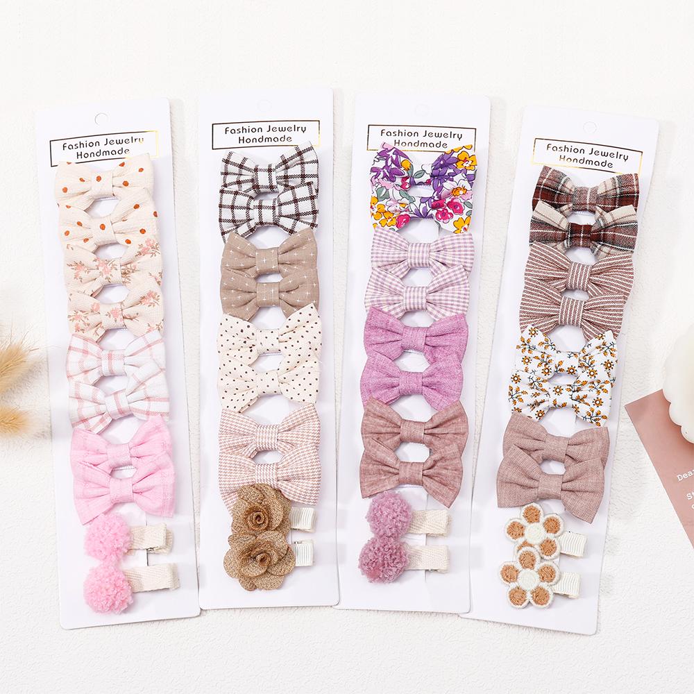 10pcs/lot Handmade Printing Hair Bows Hairclip for Baby Girls Lovely Corduroy Safe Hairpins Barrettes Children Hair Accessories