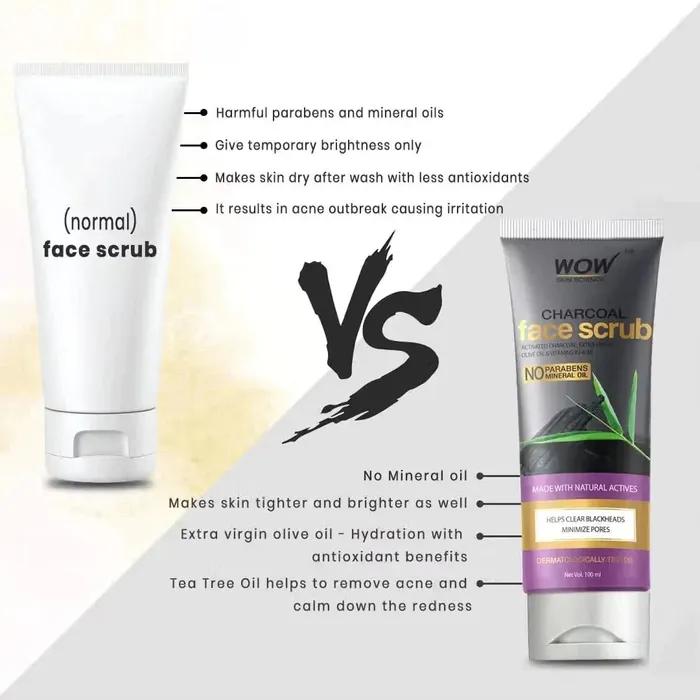 Wow Skin Science Activated Charcoal Face Scrub for Exfoliation, Oil Control & Deep Cleansing, 100ml