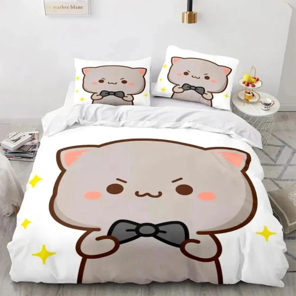 

3D Print Cartoon Lovely Peach Cat 3D Duvet Cover Bedding Set Comforter Linen Pillowcases Home Decor Single Double King Queen 135x200cm