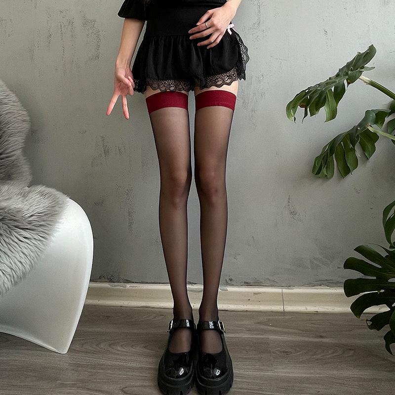 

Черные кружевные чулки с бантом для чулок - выше колена в сетку для женщин edge knee socks, one size красный