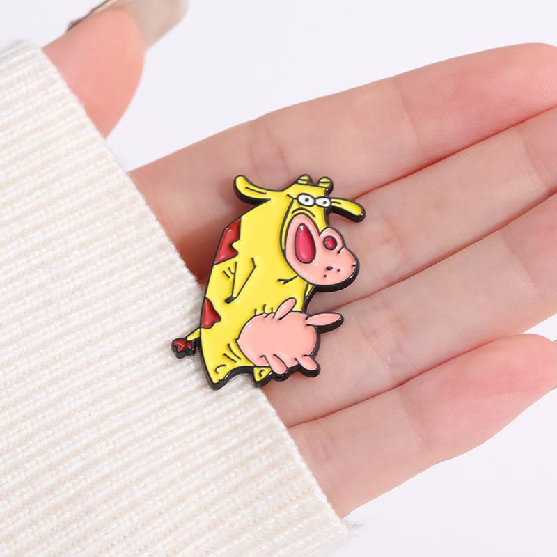Cartoon Manga Enamel Pins Custom Cute Rooster Cow Brooches Lapel Badges Animal Jewelry Gift for Kids Friends
