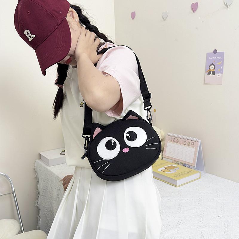 Adorable Cartoon Cat Canvas Mini Shoulder Bag For Kids Unisex Lightweight Design