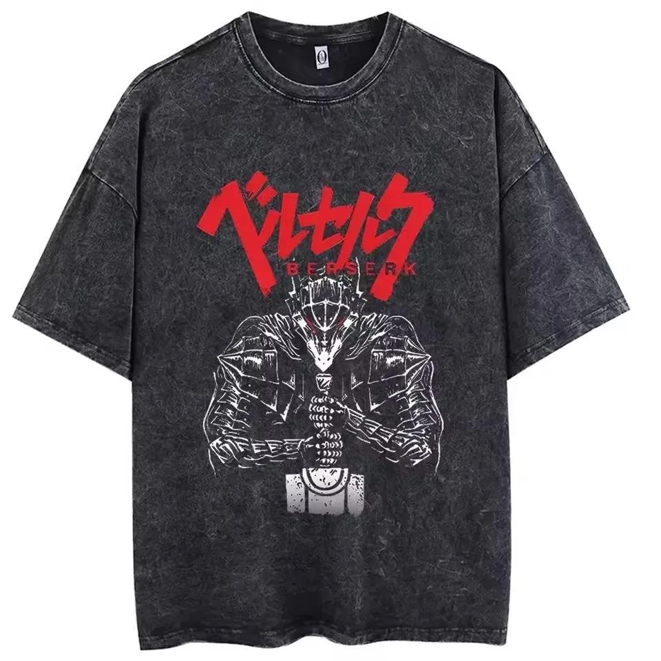 Washed Berserk Vintage Japan Anime New Arrival Mens Women Clothe Tee Shirt Homme Graphic T-Shirts Men  WomenTshirt for Men Women Ropa Hombre