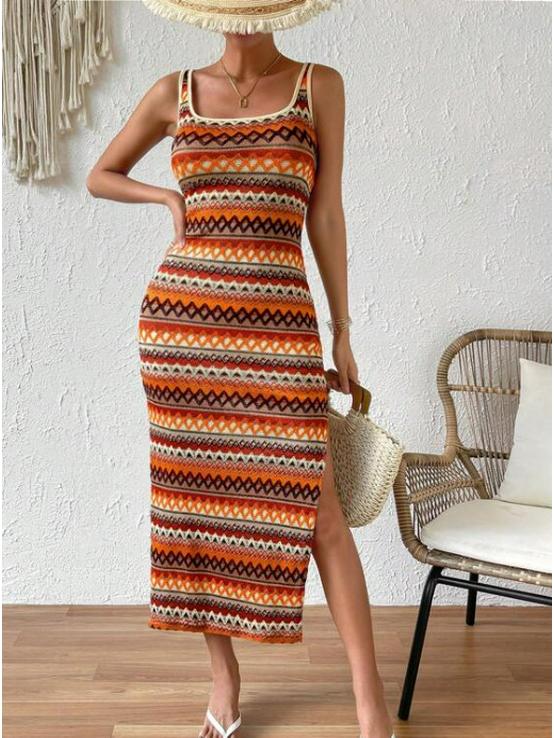 

Летнее женское повседневное полосатое пляжное платье без рукавов 2025 XL