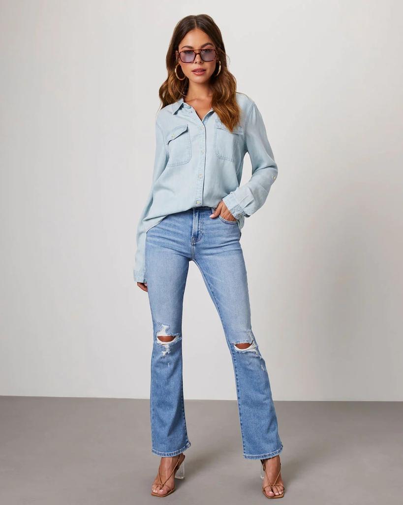 Women's Long Sleeve Denim Shirt 2025 Autumn Casual Lapel Single Breasted for JOOM Europe America