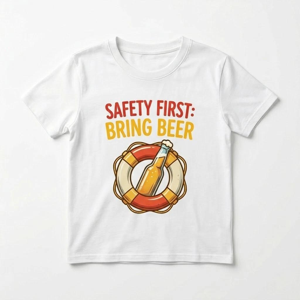 Funny Safety First Bring Beer T-Shirt - Sarcastic Summer Beach Tee XXL