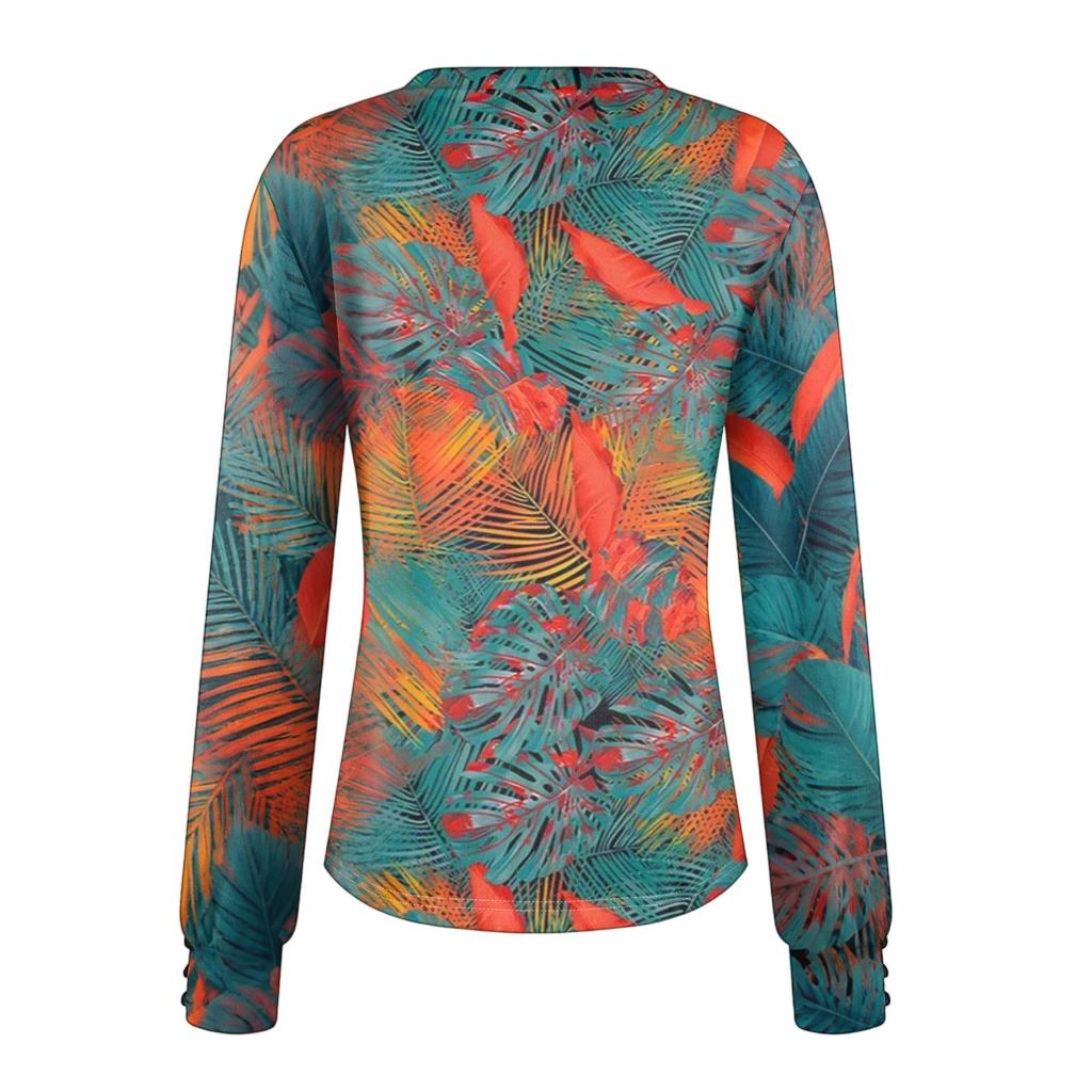 Damenoberteile Langarmmanschetten Button-Up-Hemd V-Ausschnitt Lässiges Lockeres T-Shirt Blumenoberteile