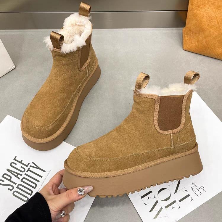 European station 2025 winter leather heightened platform snow boots women's versatile casual sheepskin fur integrated thermal cotton shoes