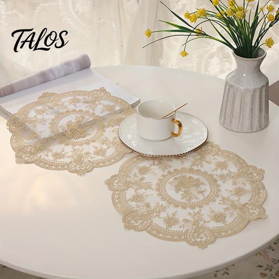 White Lace Coaster for Dining Retro Round Doily, Embroidered Floral Coaster, 13 Inch Doily Wedding Sheer Placemat Wedding, Tea Party Table Decor