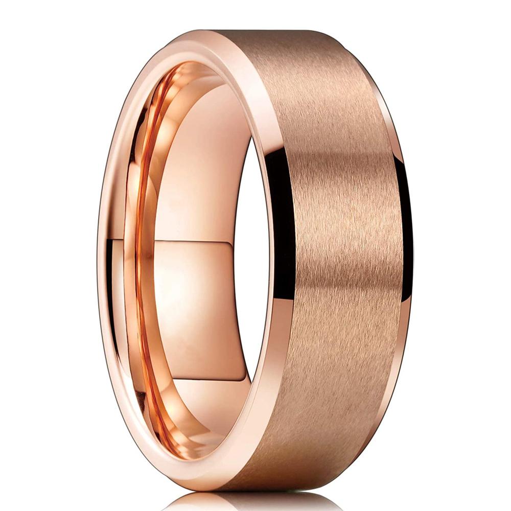 Klasické 8mm pánské prsteny z nerezové oceli Barva růžového zlata Kartáčovaný povrch Snubní prsten Unisex Zásnubní šperky Dárky Drop Shipping