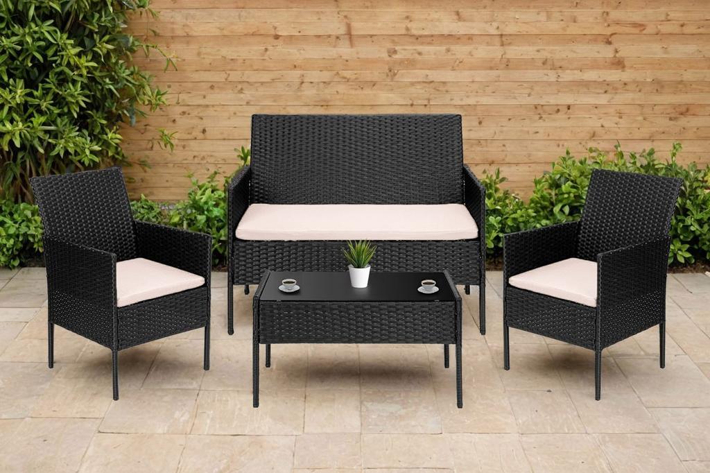 Gartenmöbel aus Polyrattan Set 4-in-1 Magnolia Schwarz Beige Kissen