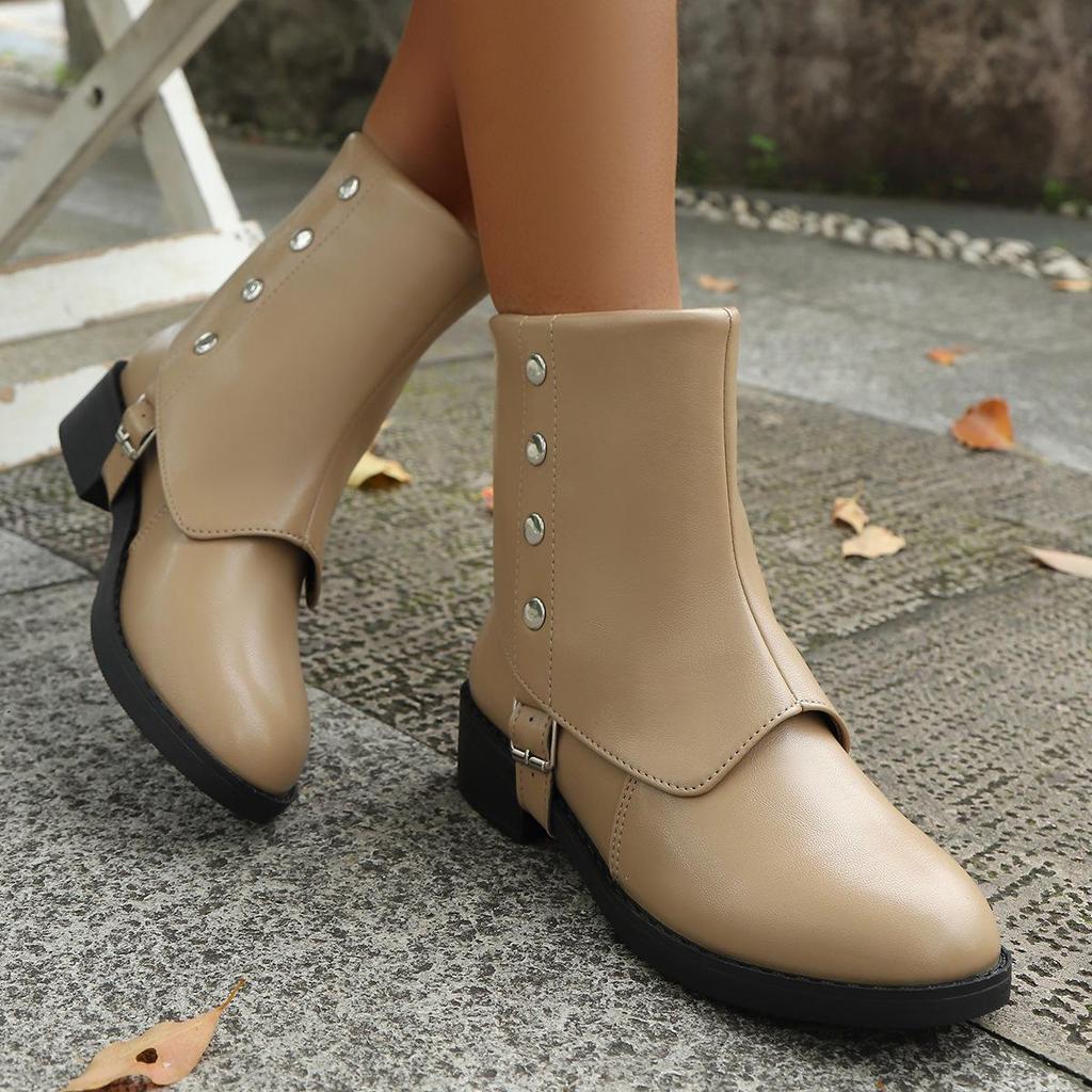2025 Autumn/Winter Korean Style Square Toe Chunky Heel Ankle Boots – Elegant Women's Bestseller