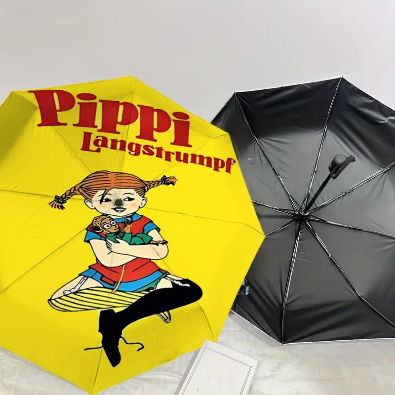 1 Stück Pippi Langstrumpf Regenschirm - 8 Speichen verstärkt, Automatisches Öffnen, Leicht & Langlebig, Niedliches Modeaccessoire für Draußen - W9319