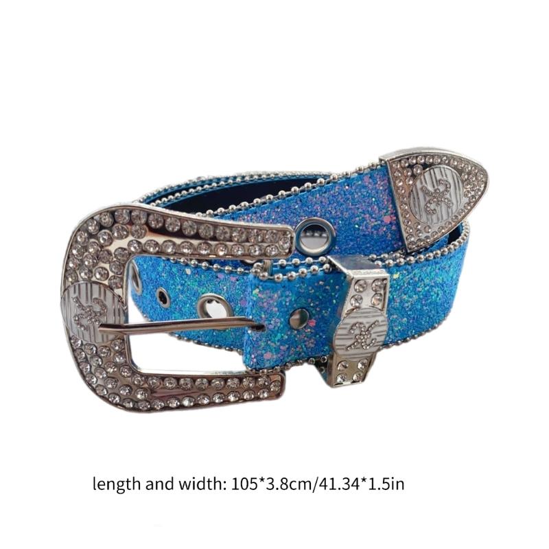 Women Large Eyelet Belt for Jeans Skirt Bead Trim PU Leather Belt Subculture Pants Belt  Girl Clothing Waist Decors