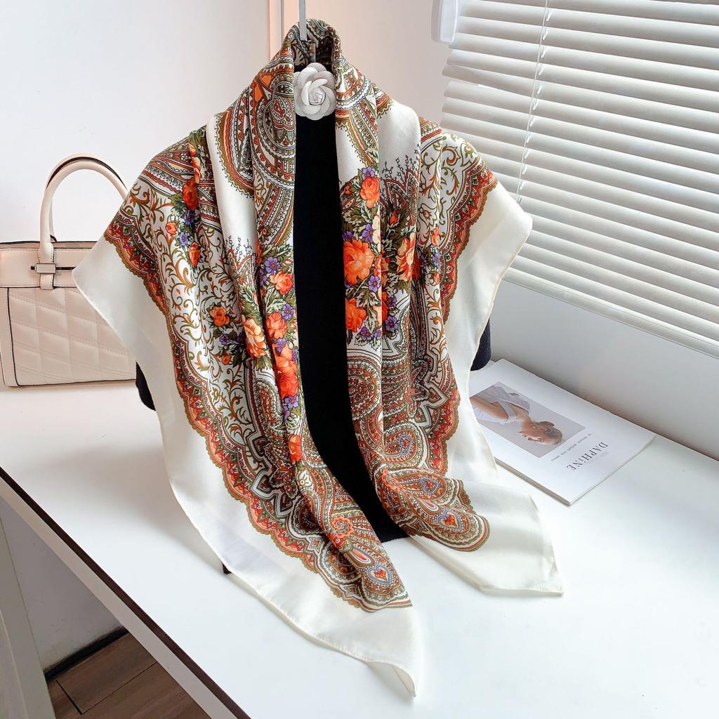 Printed square scarf new retro dual-purpose oversized scarf sunscreen Xinjiang travel versatile headscarf shawl
