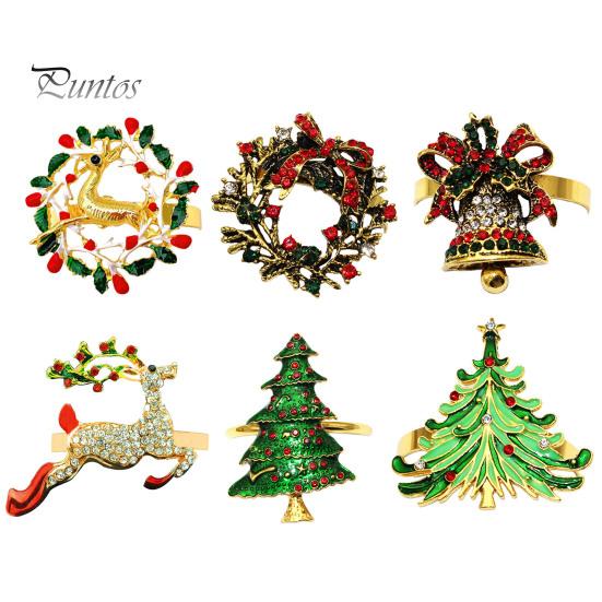 

6 шт./набор рождественских колец для салфеток в форме венка лося в форме рождественской елки со стразами, украшение стола, свадебная вечеринка, праздничные обеденные акценты, держатели для салфеток 1 Set