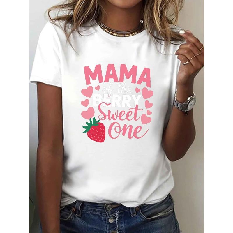 Женская футболка с принтом  Мама самого сладкого малыша  Повседневная с коротким рукавом, с круглым вырезом, летний топ S белый