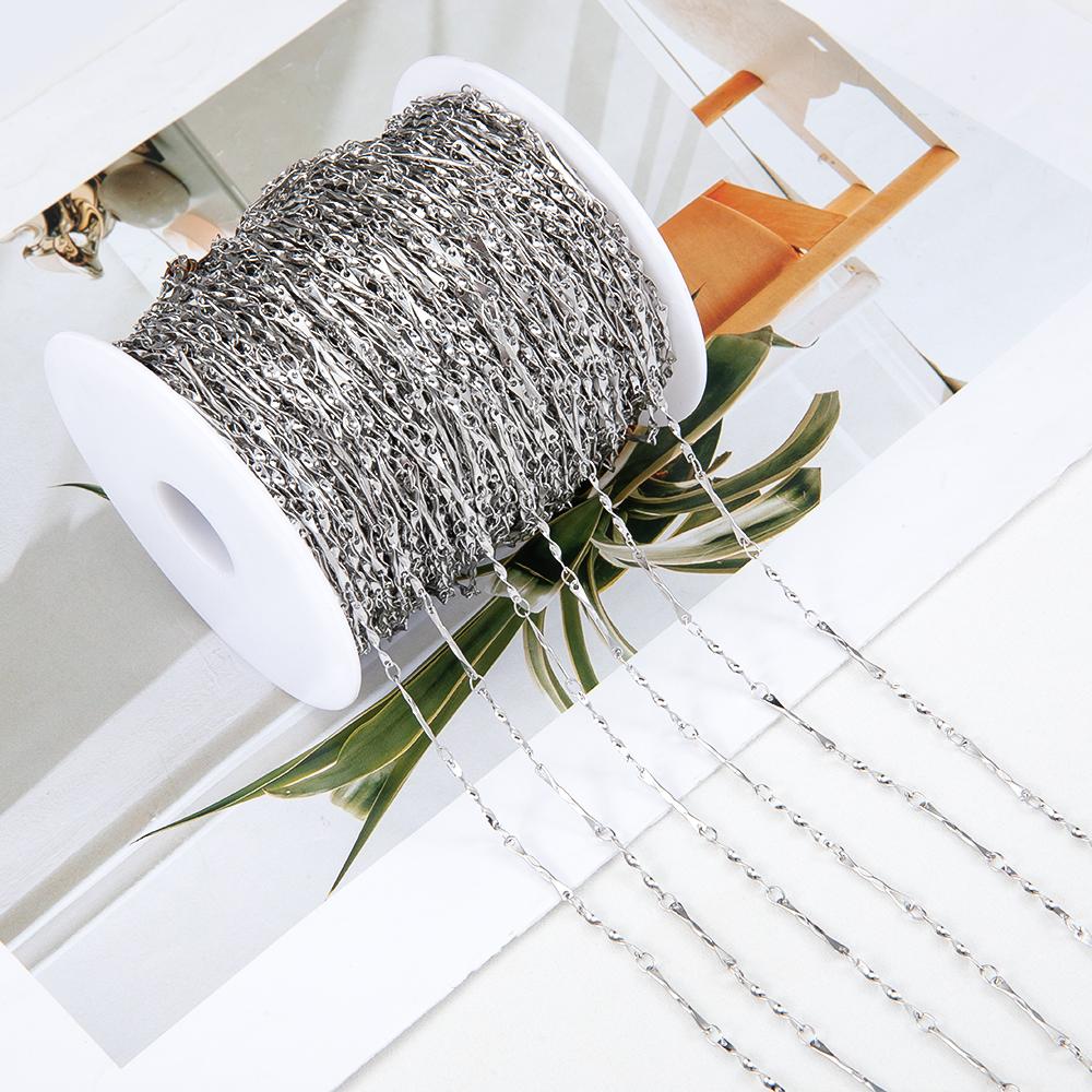 No Fade 1Meter Stainless Steel Gold & Silver Color Twist Stick Link Chain Bulk Chains for DIY Necklace Bracelet Jewelry Making