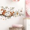 Watercolor Squirrel On Branch With Bird And Flower Wall Sticker Self Adhesive Waterproof Kids Room Decor