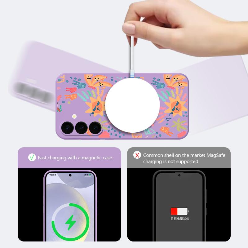 Colorful Cartoon Pattern Case For Samsung Galaxy S25 Ultra S24 S23 S22 Plus S21 S25 FE Magnetic For Magsafe Soft Silicone Cover