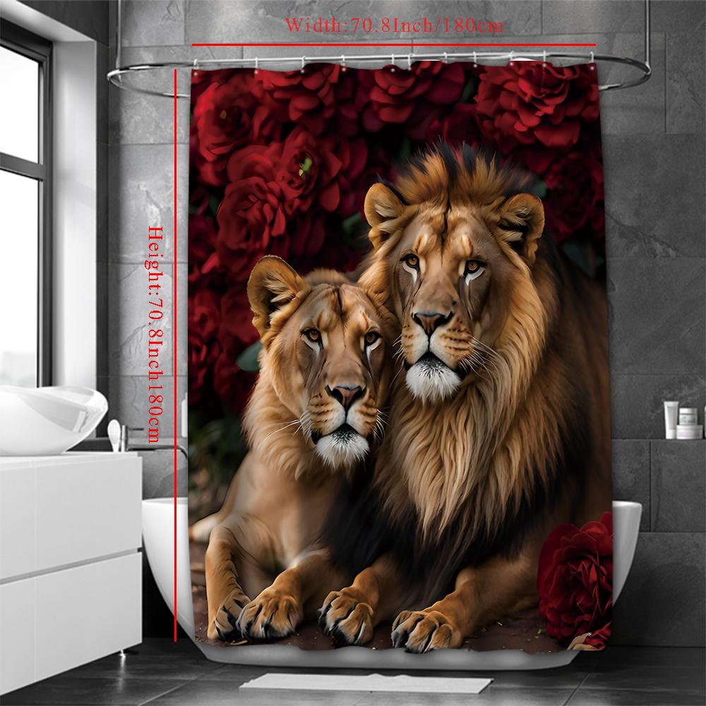 Valentine'S Day Flower Animal Lion Rose Bathing Curtain  Bathroom Shower Curtain Waterproof With 12 Hooks Home Deco Free Ship