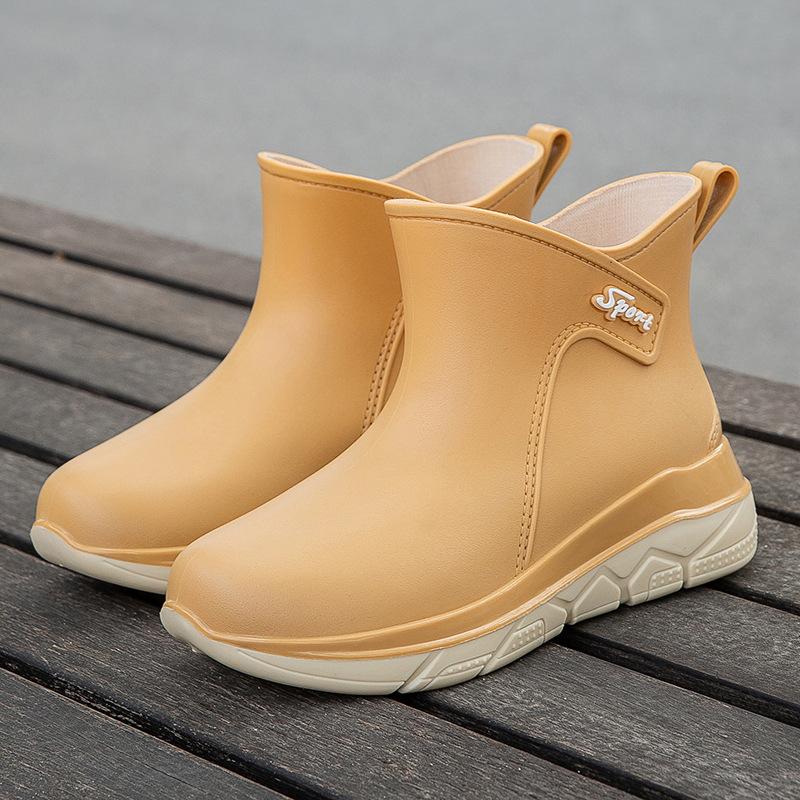 

Flat-bottomed fashion rain boots women s medium and short tube thickened velvet thermal shoes light-colored women s flat-heeled rain shoes 41