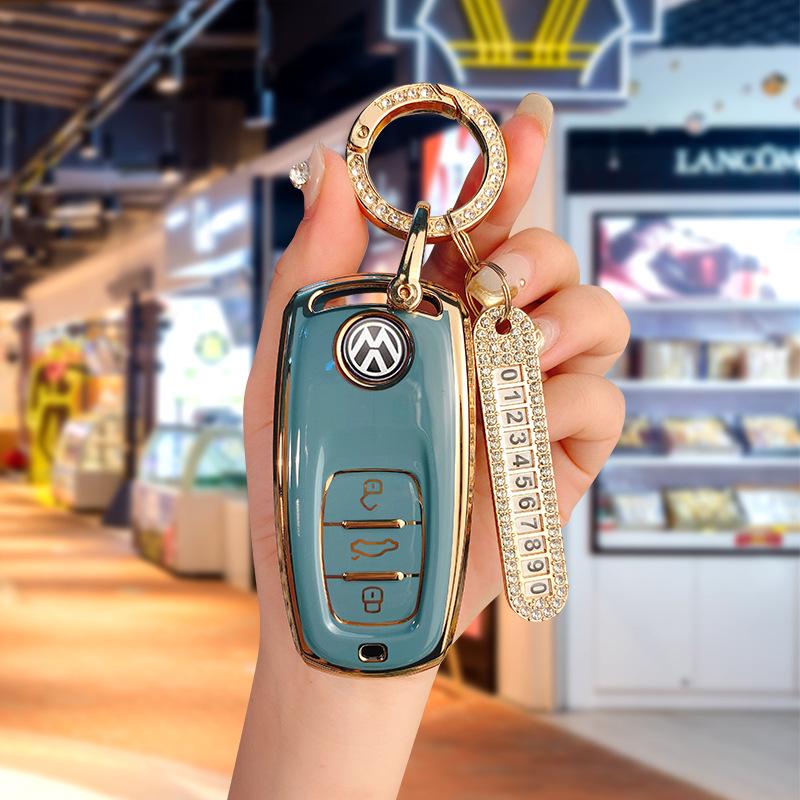 Volkswagen Schlüsselhülle für Tiguan L, Teramont, Golf 7, Sportsvan, Lamando - Galvanisierte TPU-Hülle mit Schnalle