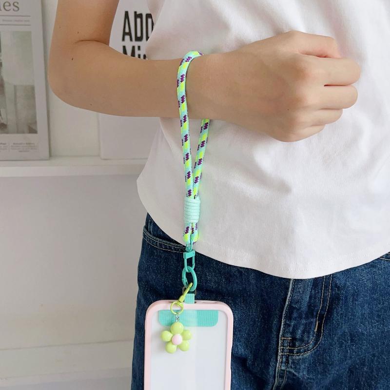 Sweet Colorful Long Cell Phone Lanyard Detachable Anti Lost Phone Shoulder Straps Simple Flower Pendant Mobile Phone Charms