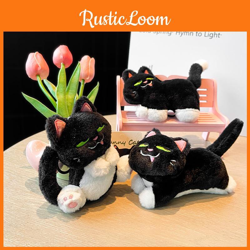 Plush Bad Cute Smiling Cow Cat Keychain Black Cat Hanging Ornament Gifts For