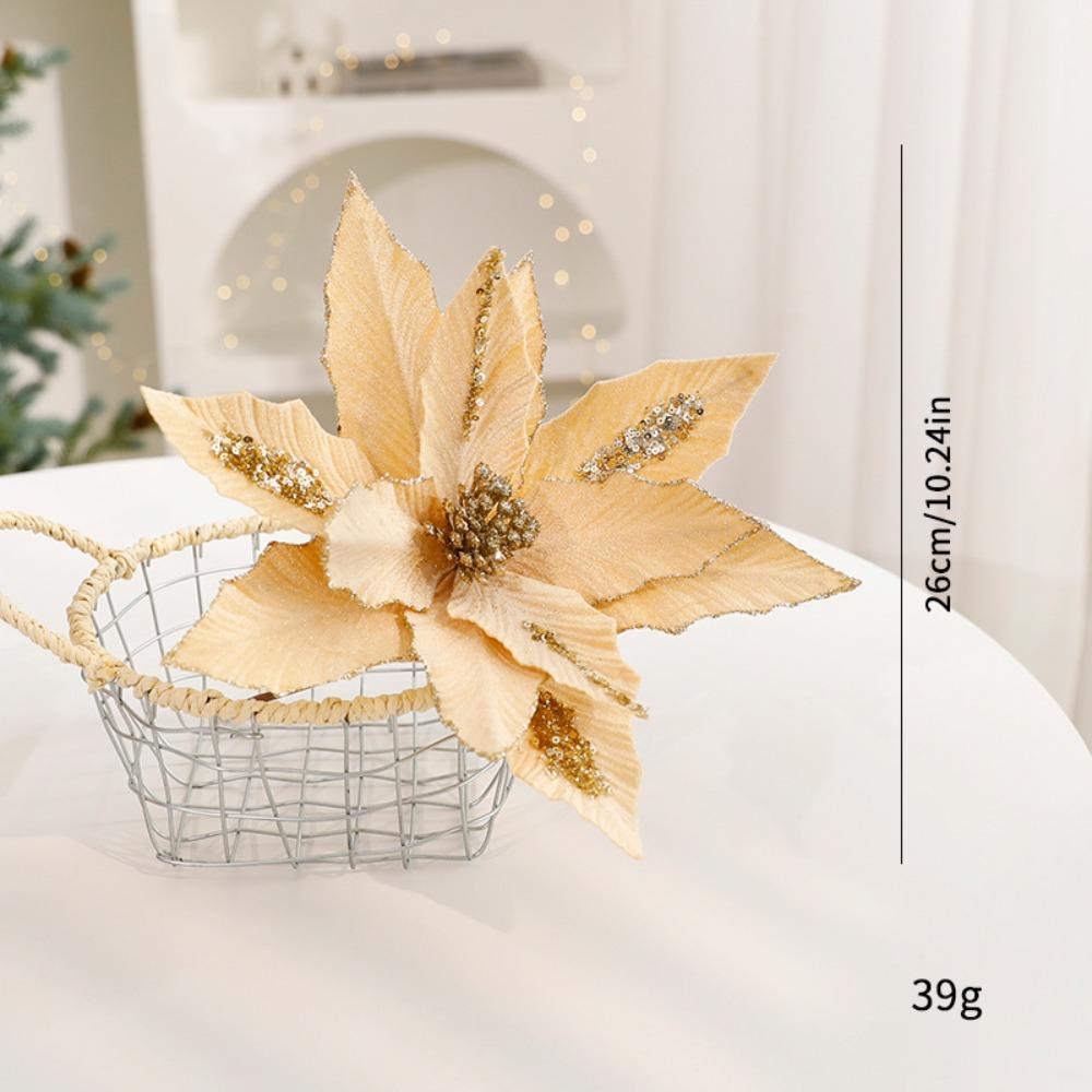 

Fabric Plastic Christmas Artificial Flowers DIY Decoration Ornaments Xmas Tree Decorations 26cm Fake Flower New Year