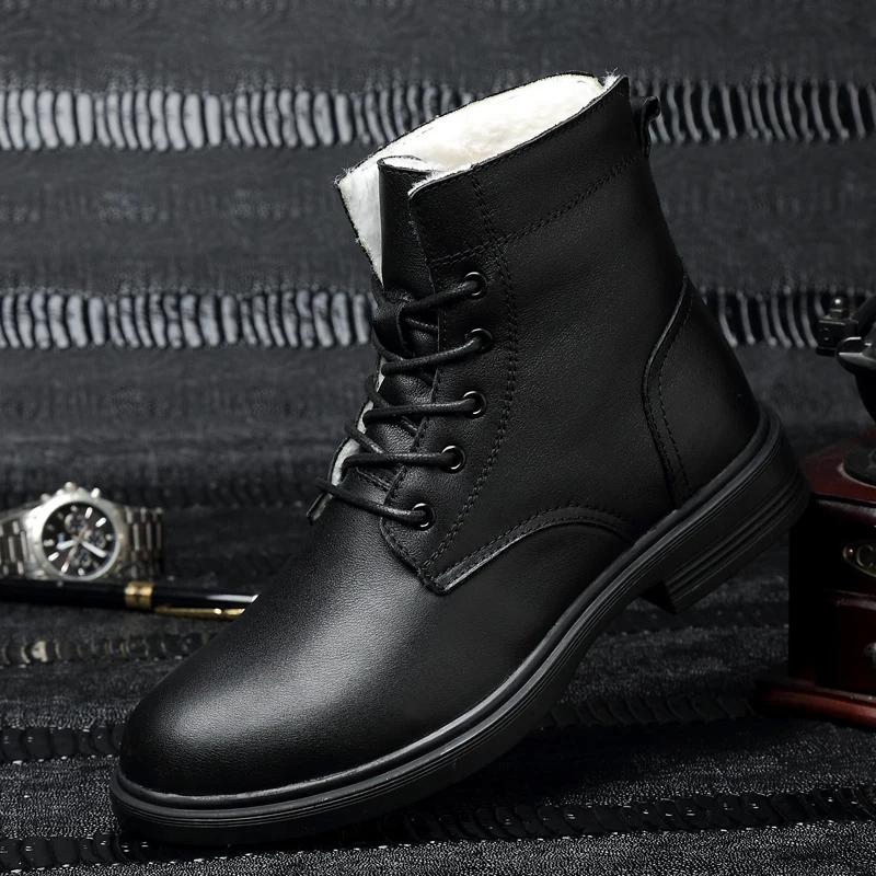 Big Size 37-50 Natural Leather Men Boots Winter Warm Handmade Business Snow Footwear Male Genuine Leather Luxury Men's Shoes