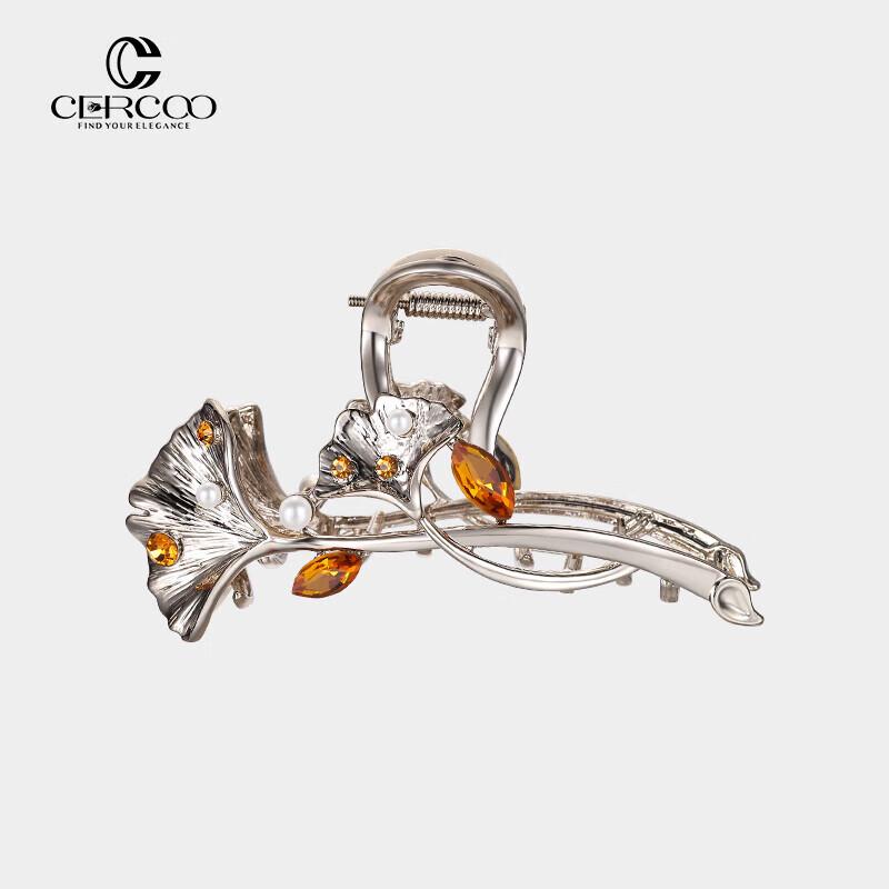 Cercoo Autumn Leaf Rhinestone Hair Claw Clip One Size серебряный