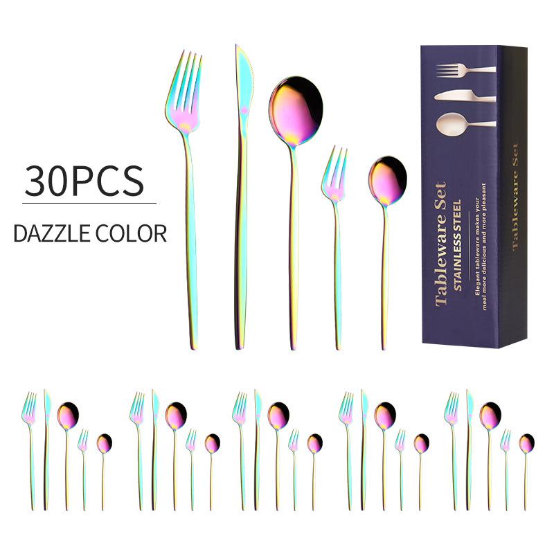 30pcs Gold Western Dinnerware Set Stainless Steel Cutlery Set Fork Knife Spoon Tableware Set Flatware Set Silverware Set