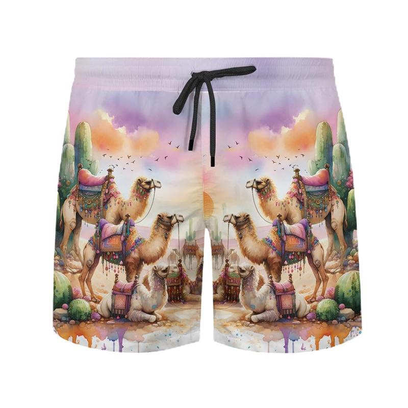 Funny Camel Pattern Hawaiian Beach Shorts Men Cool Cute 3d Printing Animal Swimming Trunks Oversized Summer Street Short Pants