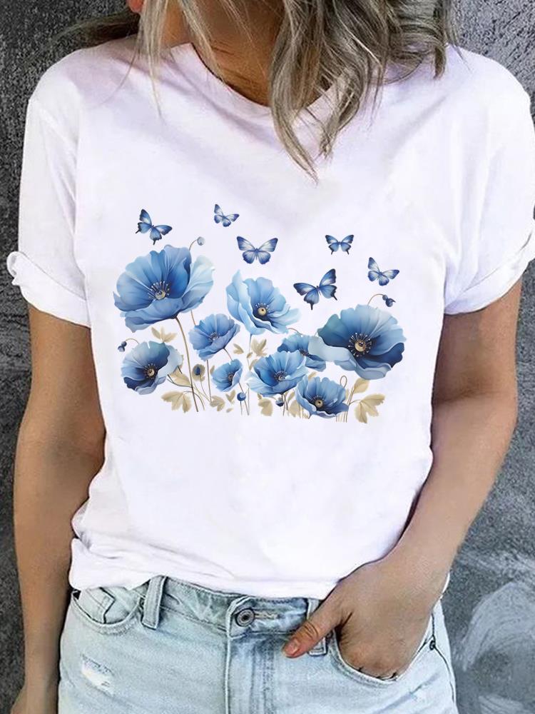 (Asian Size) Women Fashion Printed Casual T Shirt Tee Top Lady Female feather style 90s Graphic Short Sleeve T-shirts Clothing