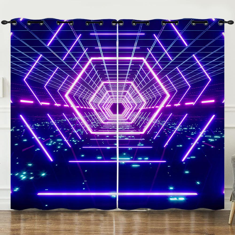 Curtains 3D Three-dimensional Pattern Curtains Nordic Wind Irregular Special-shaped Blackout Curtains Bedroom Free of Punching