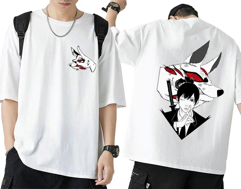 Anime Chainsaw Unisex T-shirt Unisexga Hayakawa Aki Fox Devil Kon Tryck T-shirts Unisex Kvinnor Casual Bomull Kortärmad T-shirt Oversized