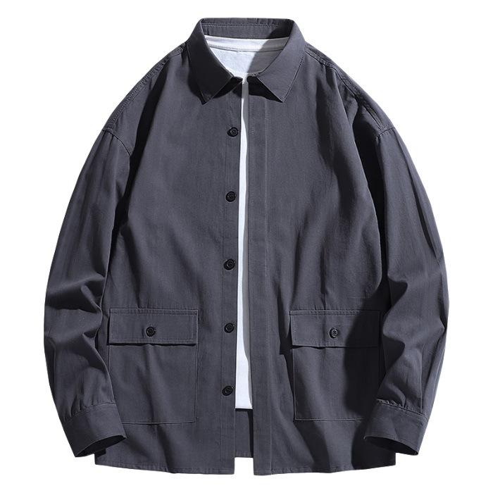 Men's Long-sleeved Casual Loose Military Work Jacket Tops Trendy Big Pocket Shirt