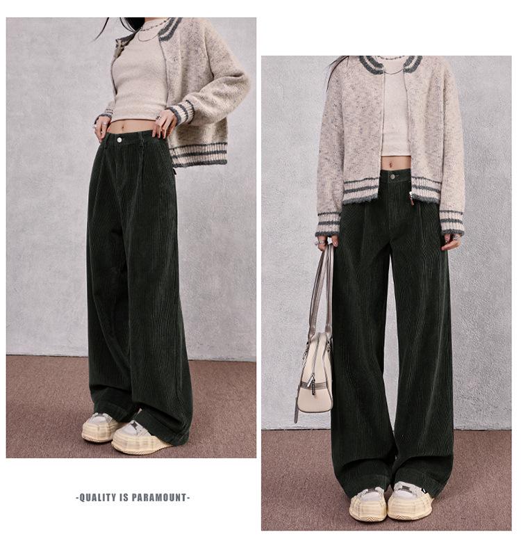 Women's High-Waisted Corduroy Straight-Leg Pants - New Autumn Loose Slimming Drape Design