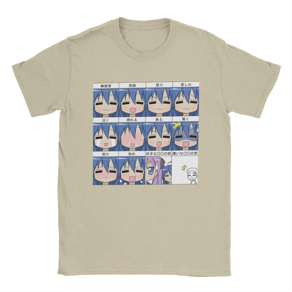 Konata Lucky Star Expresions T-Shirt Men Anime Casual Cotton Tees Round Neck Short Sleeve T Shirt Birthday Present Clothes