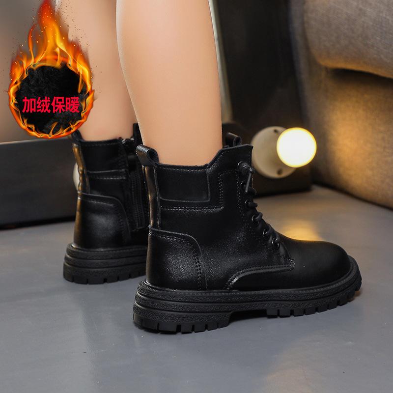 Winter girls' Martin boots, new autumn and winter models, fleece-lined and thickened, for older children, boys' short boots, fashionable British