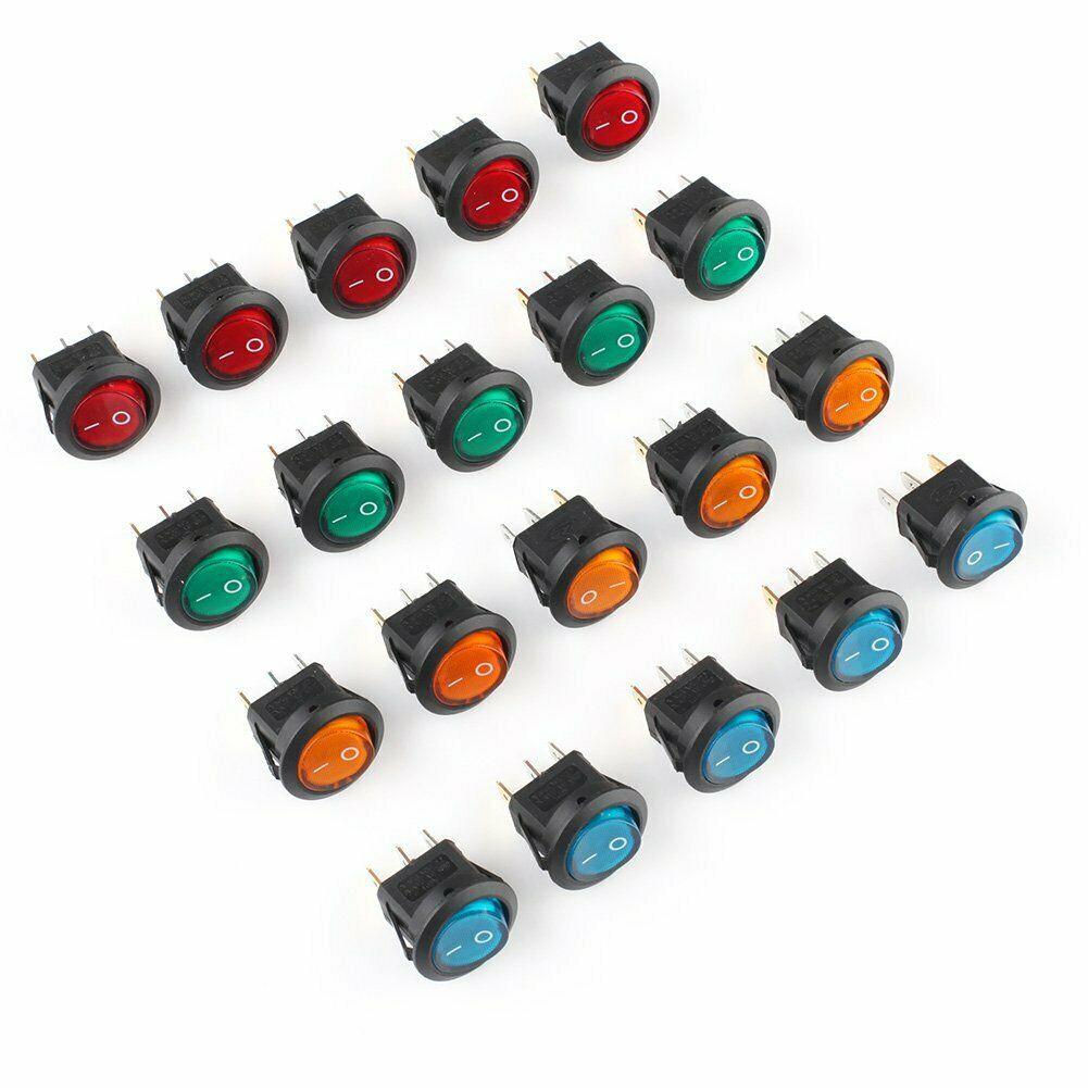 20 Pieces 12V SPST LED Round Rocker Toggle Switch ON/OFF for Vehicle and Marine Projects with 20mm Panel Hole Size