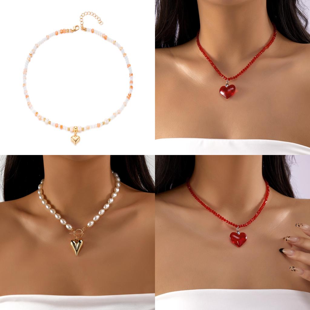 Heart Theme Layered Necklace With Crystal And Pearl For Summer Beach Outfits