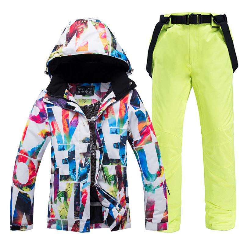 -30, Women Snow Wear Suit Sets, Snowboard Clothing, Waterproof, Winter Costume, Ski Jacket and Strap Pant, Belt Bibs for Female