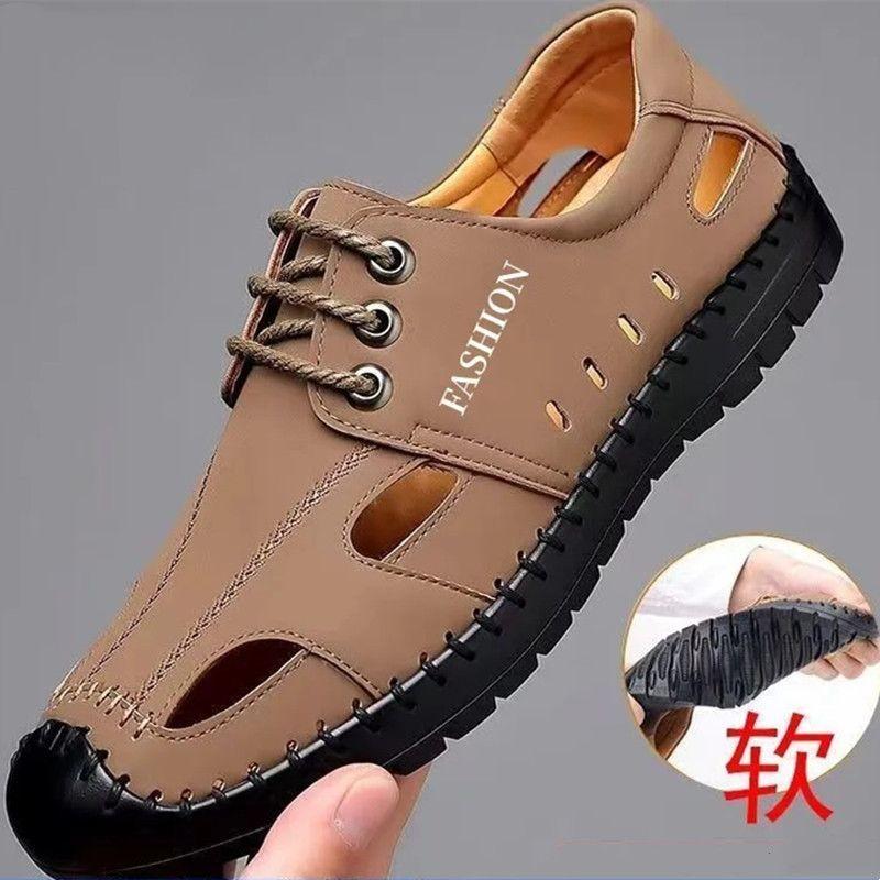 

Новые мужские сандалии летние дышащие повседневные туфли с полыми отверстиями кожаные туфли мужские 44