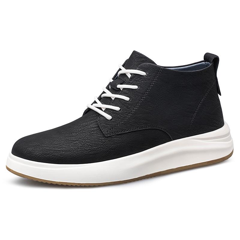 Retro Lace-up Men s High-top Leather Work Boots - Handmade, Soft, Genuine Leather, Casual 8CM Heel Board Shoes. 38