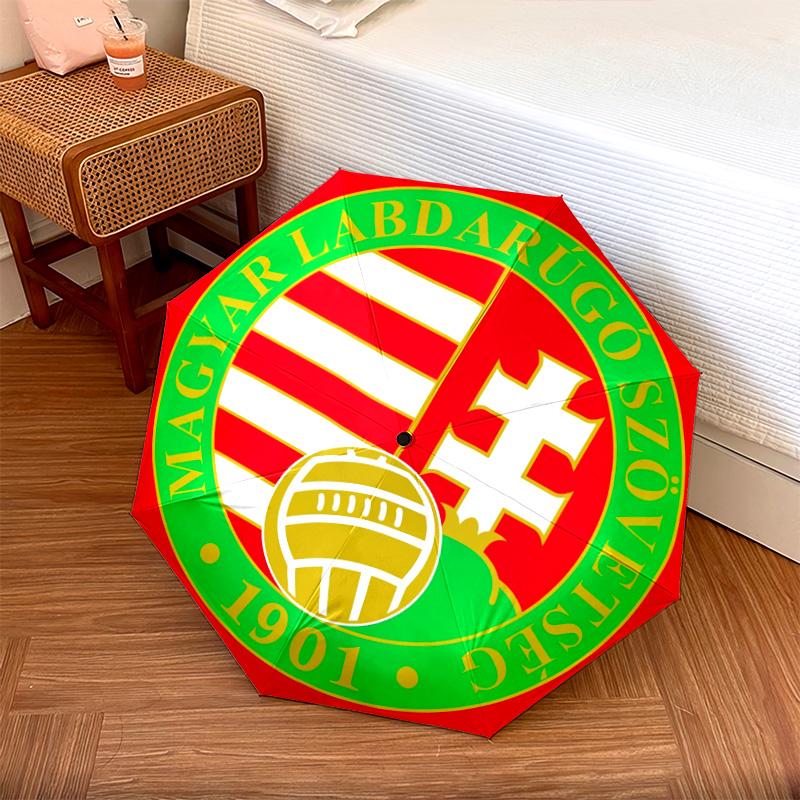 Hungary National Football Team pattern, automatic folding umbrella, portable and foldable design, 8 ribs, a Christmas or birthday gift.